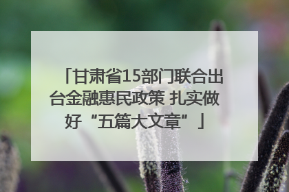甘肃省15部门联合出台金融惠民政策 扎实做好“五篇大文章”