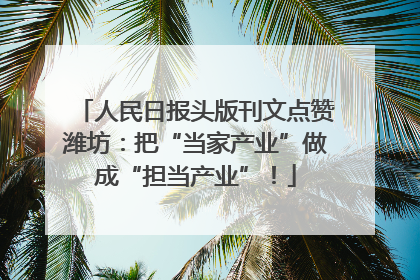 人民日报头版刊文点赞潍坊：把“当家产业”做成“担当产业”！